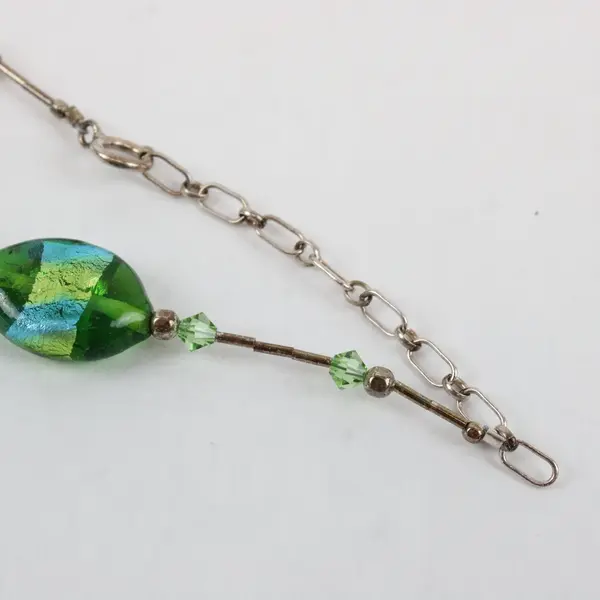 Blue and Green Art Glass Station Necklace 19"