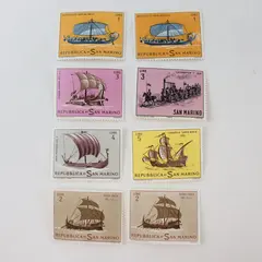 Lot of 8 San Marino Mint Hinged Stamps Ships & Locomotive 1963-64