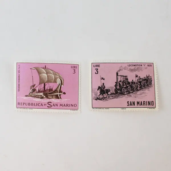 Lot of 8 San Marino Mint Hinged Stamps Ships & Locomotive 1963-64