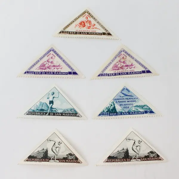 Lot of 7 San Marino 1950s Triangle Postage Stamps