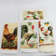 Lot of 4 Rooster Chicken Tea Towels Tuscan Farmhouse Decor