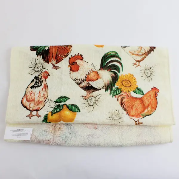 Lot of 4 Rooster Chicken Tea Towels Tuscan Farmhouse Decor