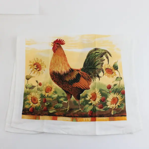 Lot of 4 Rooster Chicken Tea Towels Tuscan Farmhouse Decor