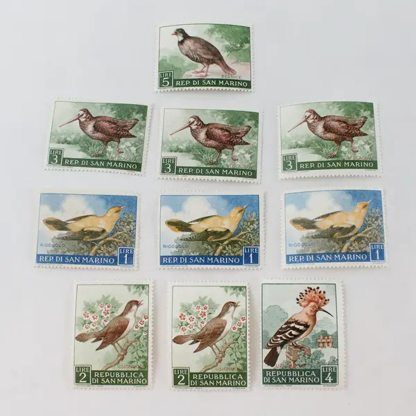 Lot Of 10 San Marino 1960 Bird Stamps SC# 446-50 Mint Hinged