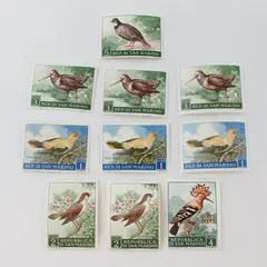 Lot Of 10 San Marino 1960 Bird Stamps SC# 446-50 Mint Hinged