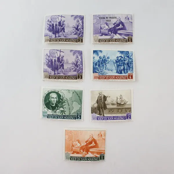 Lot of 7 San Marino 1952 Columbus Commemorative Stamps Uncertified