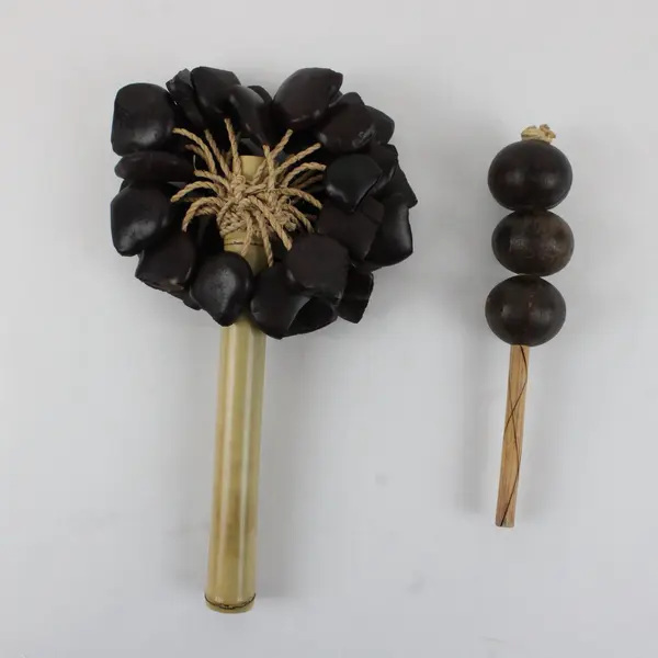 Lot of 2 Handmade Bamboo Seed Pod Shakers Rattles