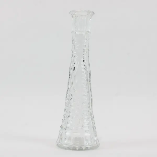 Clear Pressed Glass Bottle Vase Ornate Textured