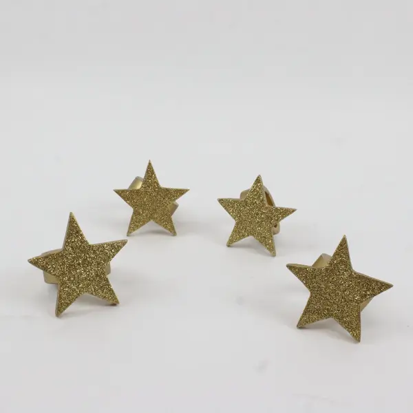 Set of 4 Gold Glitter Star-Shaped Napkin Rings 