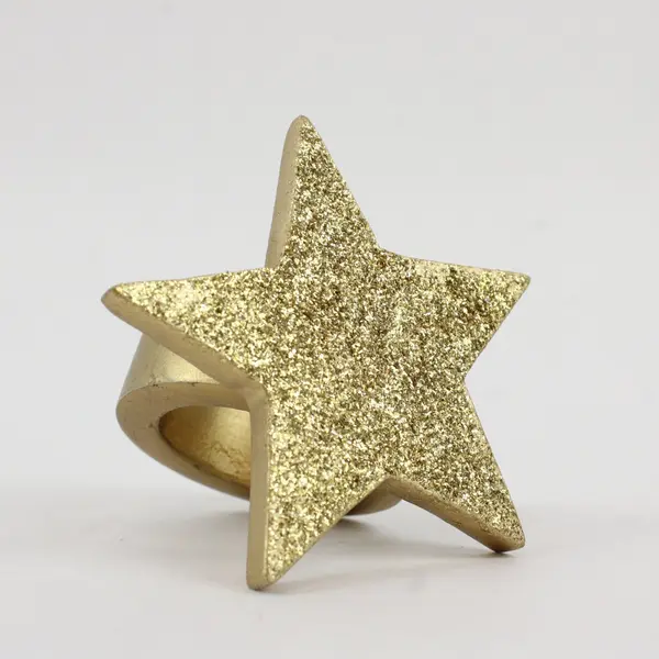 Set of 4 Gold Glitter Star-Shaped Napkin Rings 