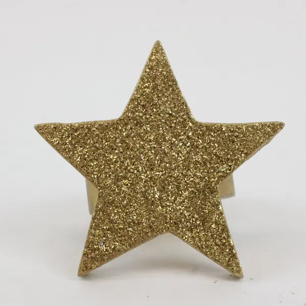 Set of 4 Gold Glitter Star-Shaped Napkin Rings 
