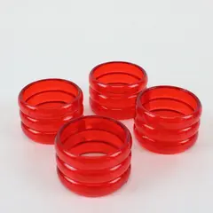 Set of 4 Red Hard Plastic Translucent Retro-Style Napkin Rings in box