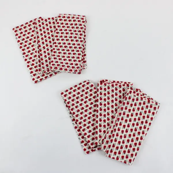 Lot of 7 Hand-Made Cotton Napkins, Ladybug Design 