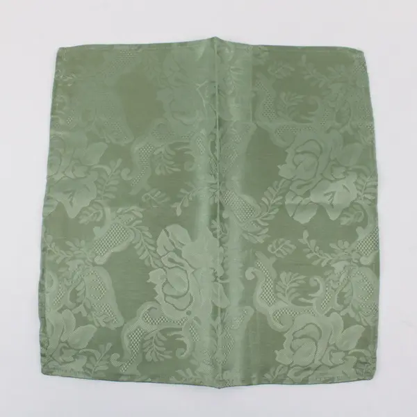 Set of 6 Sage Green Cloth Napkins 14" Sq., woven floral motif 