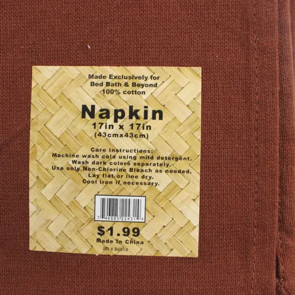 Bed Bath & Beyond Set of 4 Brown Cotton Napkins 17x17 New