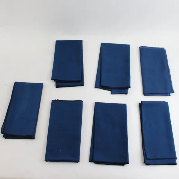 Lot of 7 Handmade Navy Blue Cotton Napkins, Square 16.8"x16.8" 