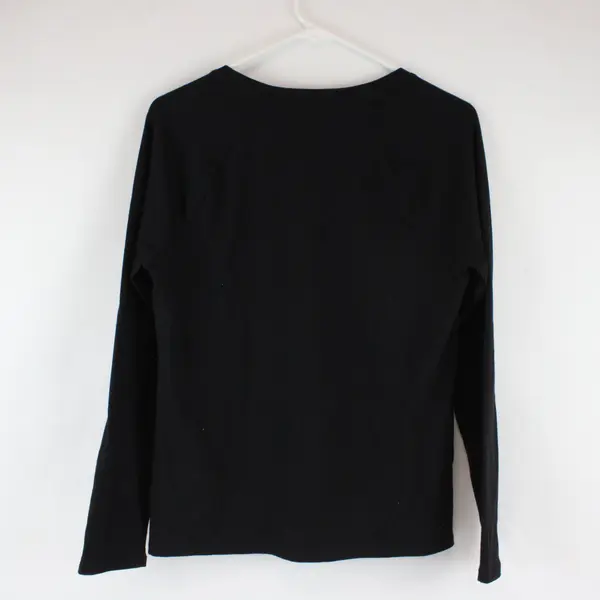 City Streets Womens Small Black Long Sleeve V-Neck Reindeer Graphic Tee