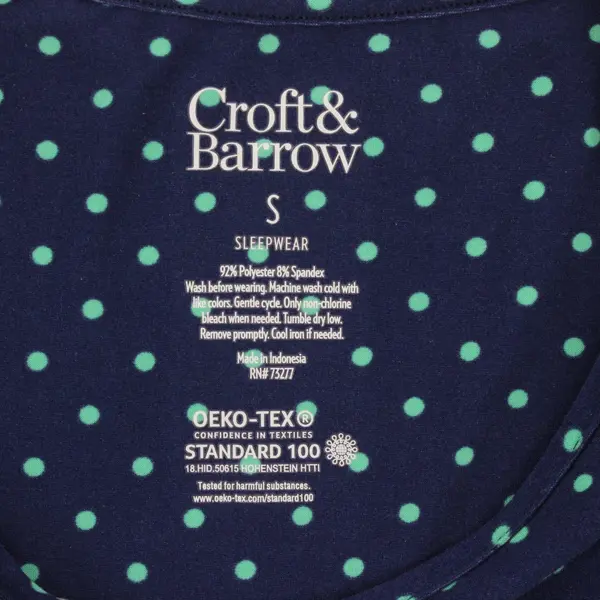 Croft & Barrow Women's Small Teal Polka Dot Navy Nightgown
