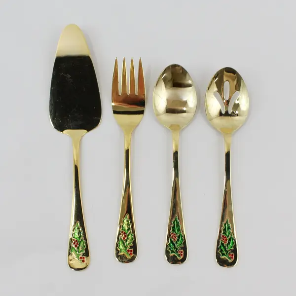 Vtg Classic Traditions Gold Tone Hollyberry 4 Piece Serving Set
