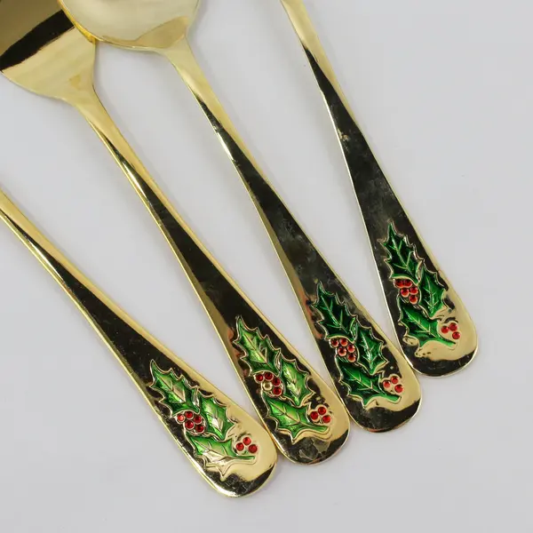 Vtg Classic Traditions Gold Tone Hollyberry 4 Piece Serving Set