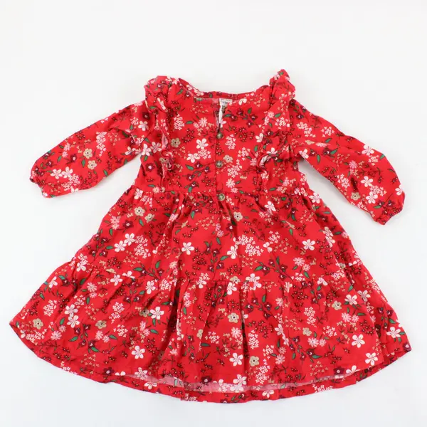 Carter's Baby Girl Red Floral Long Sleeve Tiered Ruffle Dress 12M