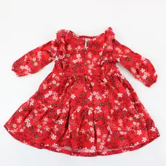 Carter's Baby Girl Red Floral Long Sleeve Tiered Ruffle Dress 12M