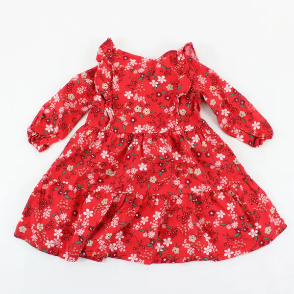 Carter's Baby Girl Red Floral Long Sleeve Tiered Ruffle Dress 12M