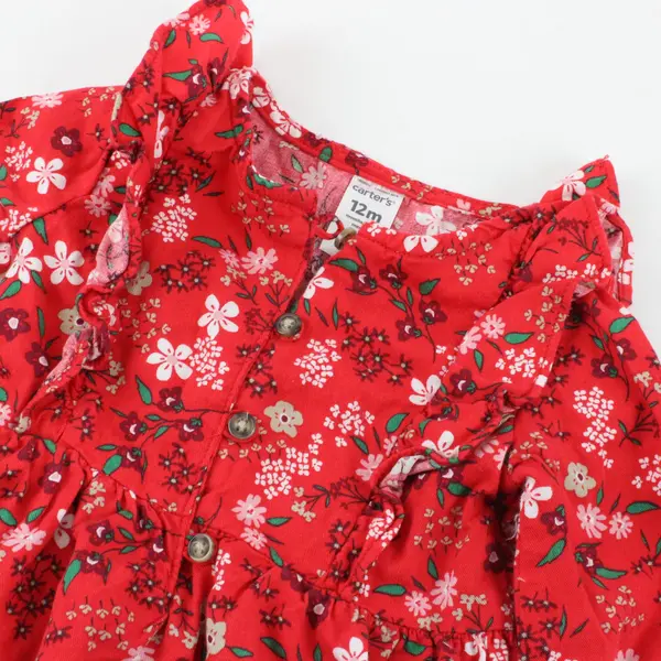 Carter's Baby Girl Red Floral Long Sleeve Tiered Ruffle Dress 12M