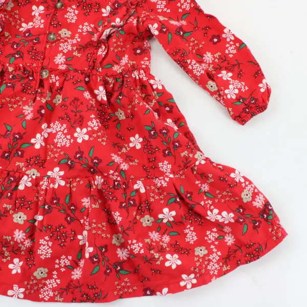 Carter's Baby Girl Red Floral Long Sleeve Tiered Ruffle Dress 12M
