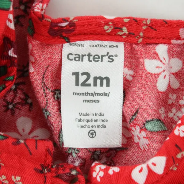 Carter's Baby Girl Red Floral Long Sleeve Tiered Ruffle Dress 12M