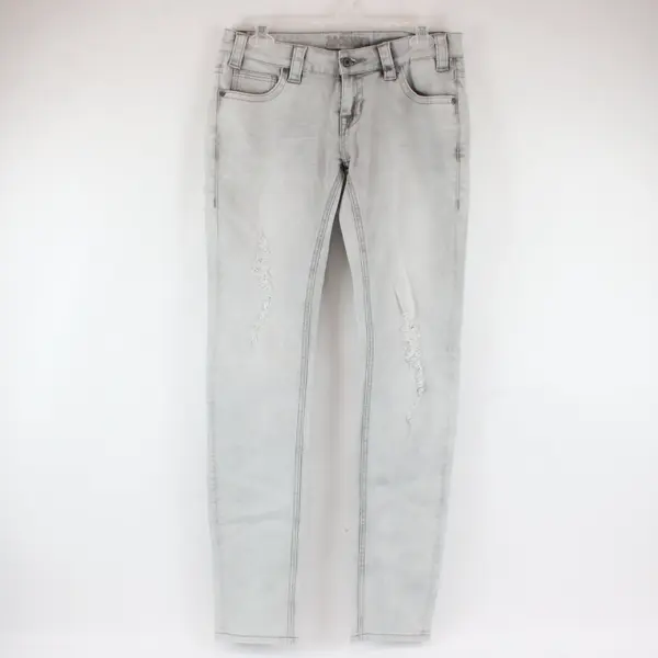 Rock&Roll Cowgirl Denim Gray Rival Low Rise Skinny Distressed Jeans, 28x34