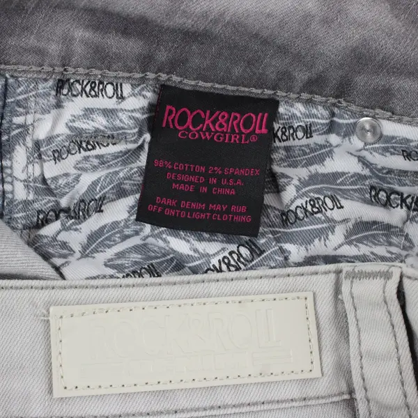 Rock&Roll Cowgirl Denim Gray Rival Low Rise Skinny Distressed Jeans, 28x34