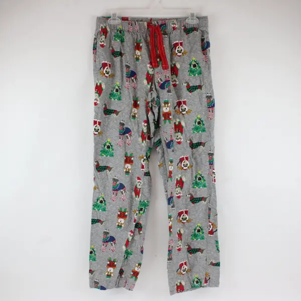 Old Navy Gray/Multicolor Christmas Dogs Pattern Cotton Pajama Pants, Size S