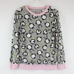 Holiday Time Women's Sleep Shirt Pajama Top Fleece Penguin Pink Gray, Size S