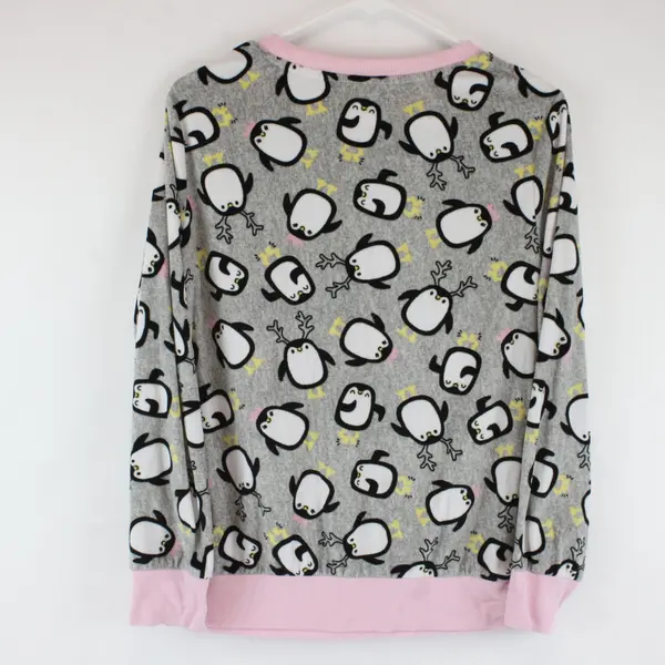 Holiday Time Women's Sleep Shirt Pajama Top Fleece Penguin Pink Gray, Size S