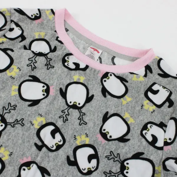 Holiday Time Women's Sleep Shirt Pajama Top Fleece Penguin Pink Gray, Size S