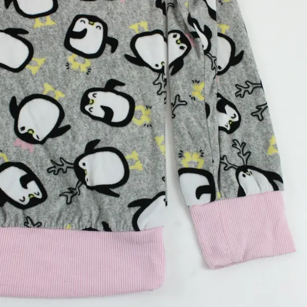 Holiday Time Women's Sleep Shirt Pajama Top Fleece Penguin Pink Gray, Size S