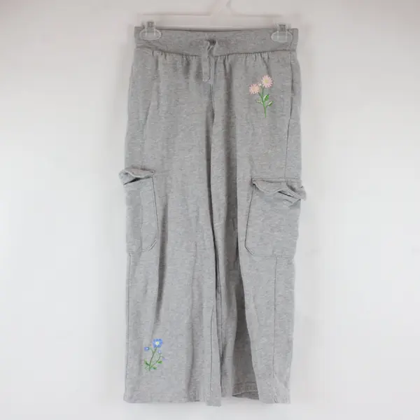 Wonder Nation Girls Gray Cargo Pants Drawstring Flower Accents M 7-8