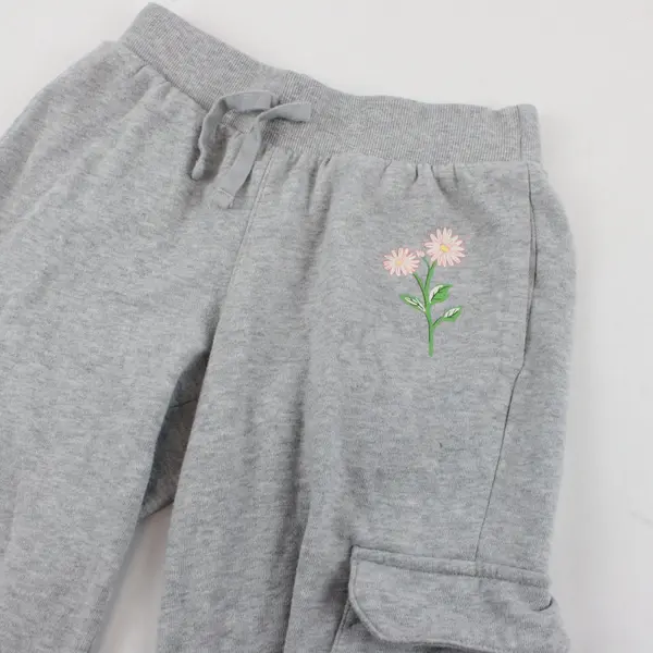 Wonder Nation Girls Gray Cargo Pants Drawstring Flower Accents M 7-8