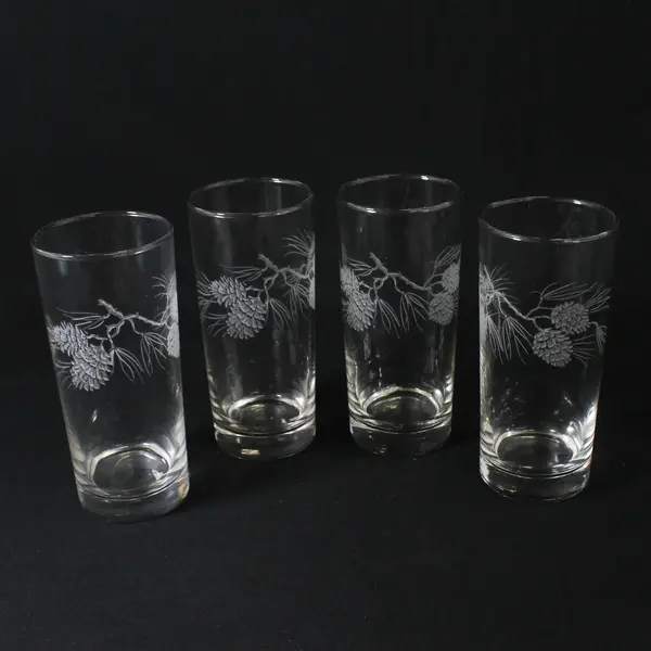 4 Libbey St. Clair Frosted Pine Cone Iced Tea Glasses 6.25"