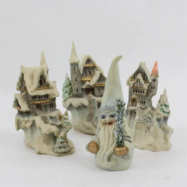 Allyson Nagel Porcelain Winter Castle Holiday Village 3 Buildings 1 Gnome