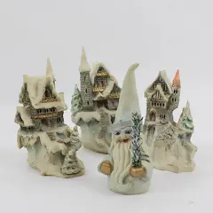 Allyson Nagel Porcelain Winter Castle Holiday Village 3 Buildings 1 Gnome