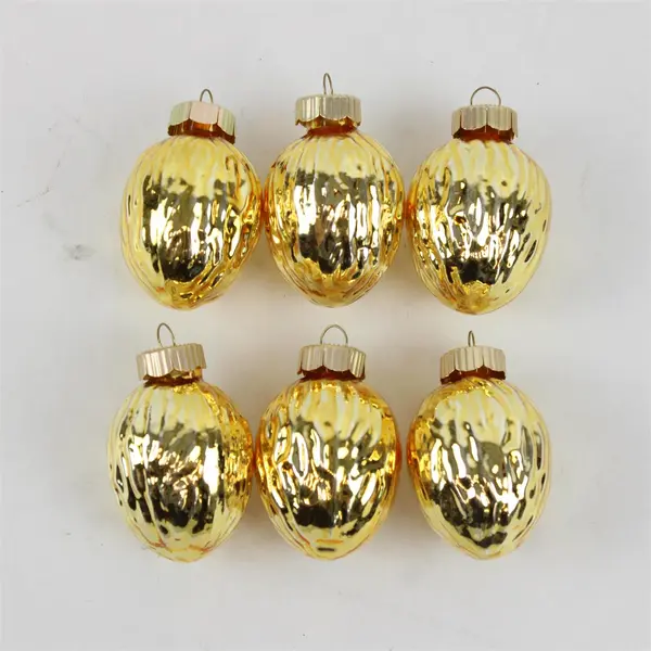 Set of 6 Gold Tone Ribbed Christmas Ornaments