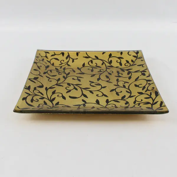 Set of 2 Black Gold Decorative Glass Square Centerpiece Dishes