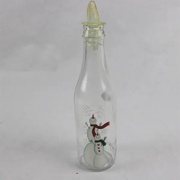 Kathy Hatch Collection Glass Oil Vinegar Cruet Snowmen
