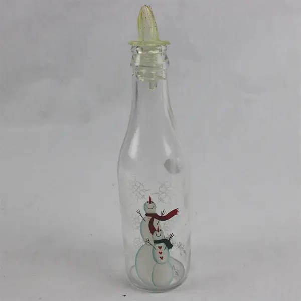 Kathy Hatch Collection Glass Oil Vinegar Cruet Snowmen