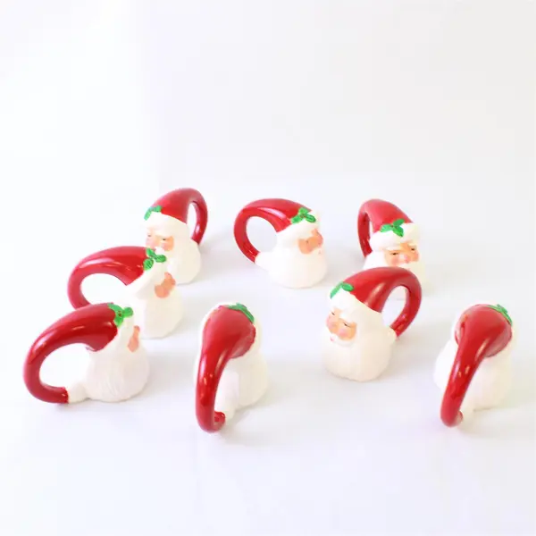 Lot of 8 Ceramic Santa Claus Christmas Napkin Rings Holiday Table Decor