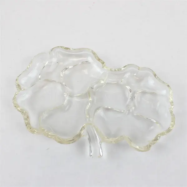 Vintage Hazel-Atlas Glass Relish Dish Pansy Clover Leaf Shape