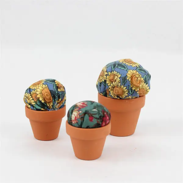 Lot of 3 Collectible Floral Pincushions in Terracotta Pots