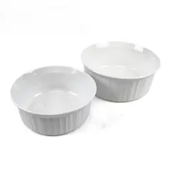 CorningWare French White 2 Pc Casserole Dish Set F-5-B 1.4L F-1-B 2.5L No Lids